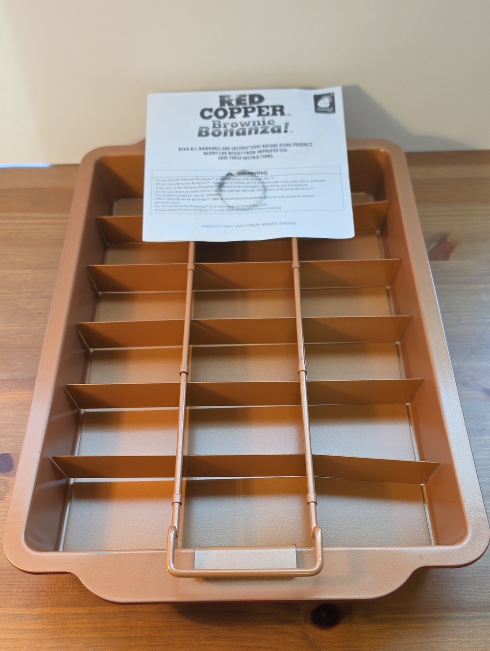 Red Copper Brownie Pan with Divider Grid - As Seen On TV - New No Box